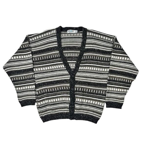 New Era Other - Vintage New Era Sweater Size Large Grey Patterned Cardigan Button Up Grandpa 90s